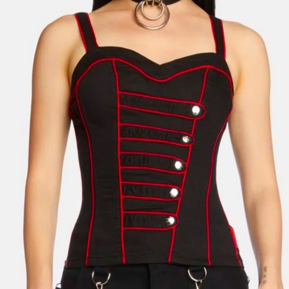 1X Tripp Red and Black band corset top - Picture 1 of 5